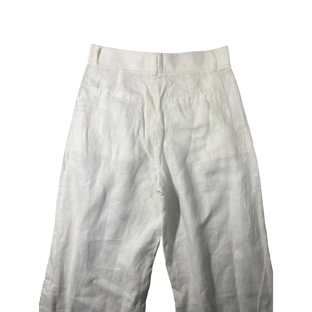 Everlane Way-High Drape Linen Pant Bone Off-White Wide‎ Leg Pleated Trousers 10